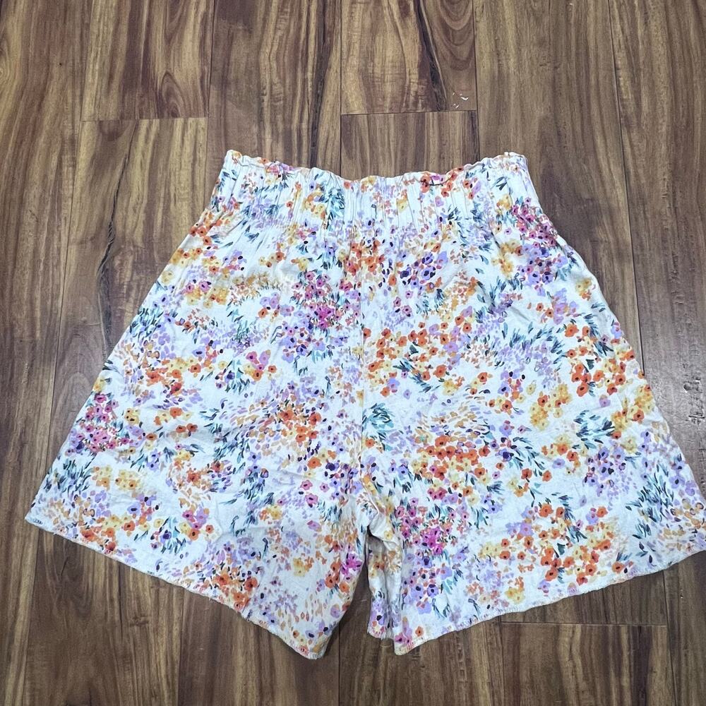 H&M Womens Multicolor Floral Linen Blend High Waisted Shorts Size S‎ Cottagecore
